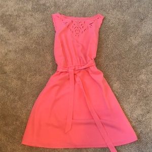 Coral laser cut neckline spring dress